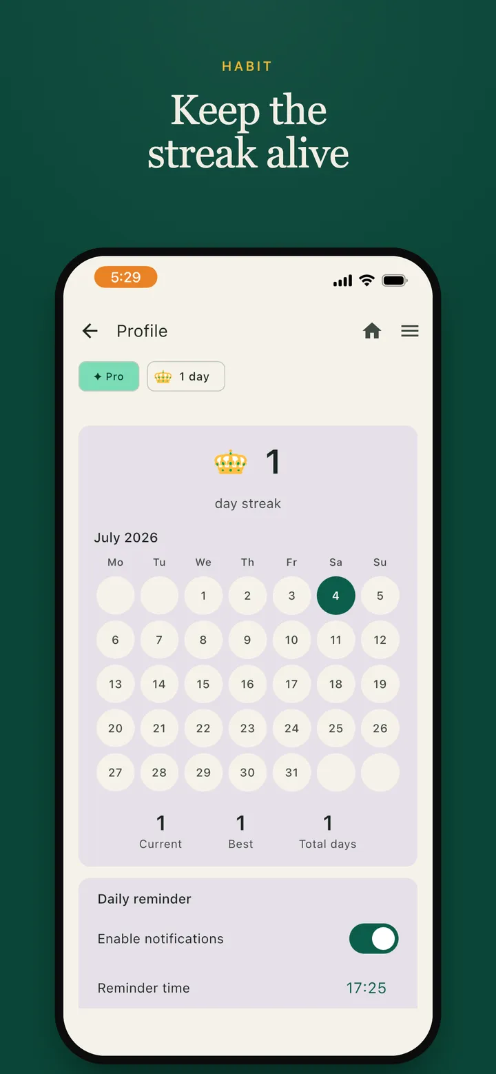 Lambda Lingua daily goals & streaks